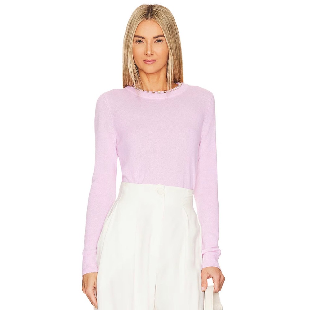 Autumn Cashmere Jewel Double Crew Sweater Peppermint Pink Small NEW